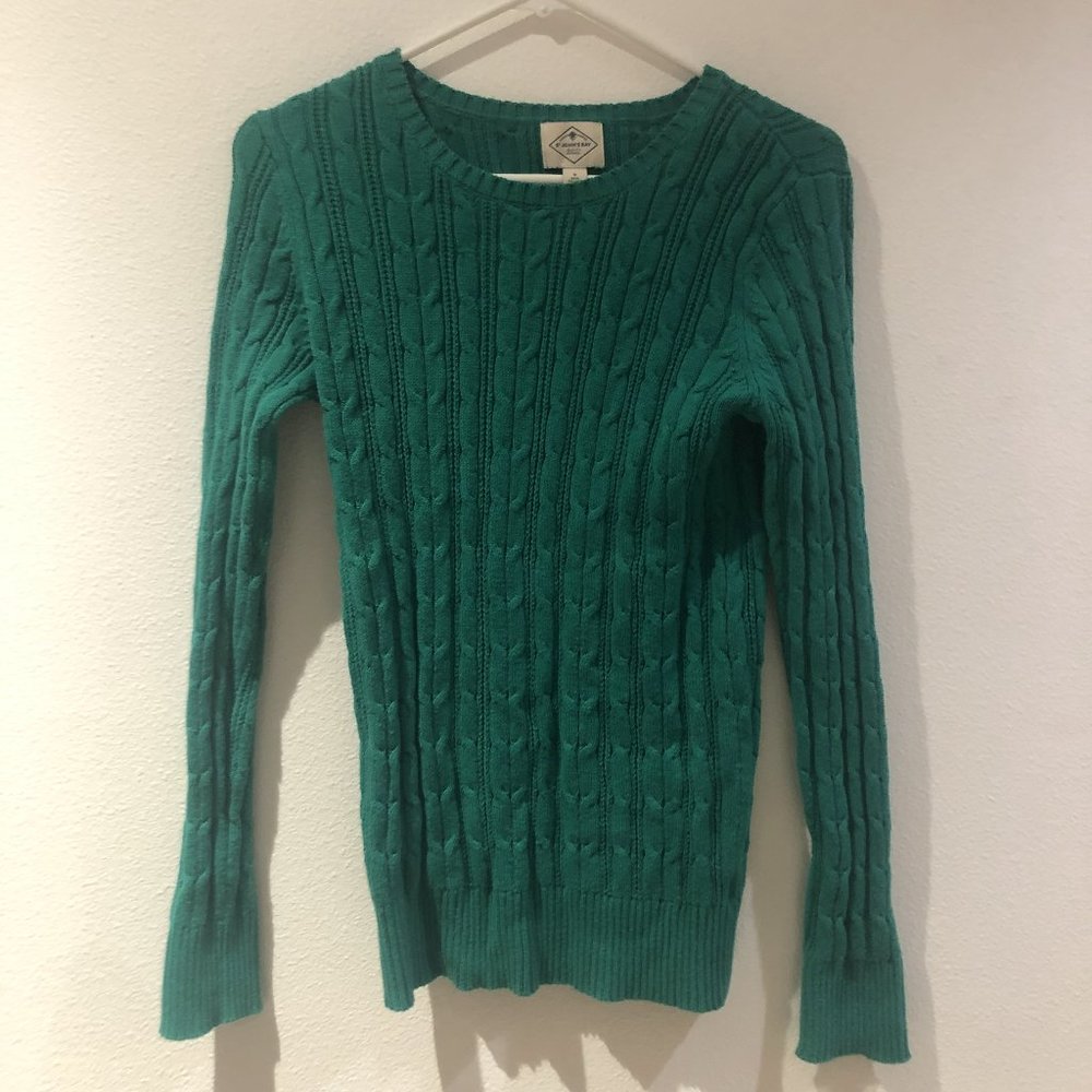 St Johns Bay Green Cable Knit Pullover Sweater
